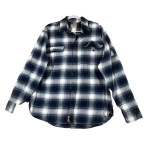 Jachs Men's Brawny‎ Flannel Work Shirt Cotton Button-Down XL Navy/ blue /white